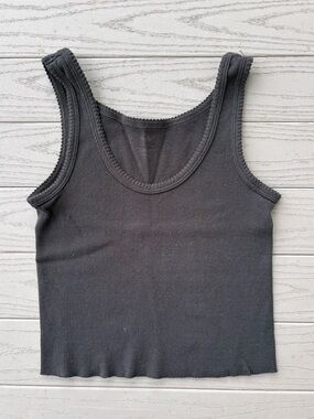 John Galt Black Ribbed Cropped Tank Top